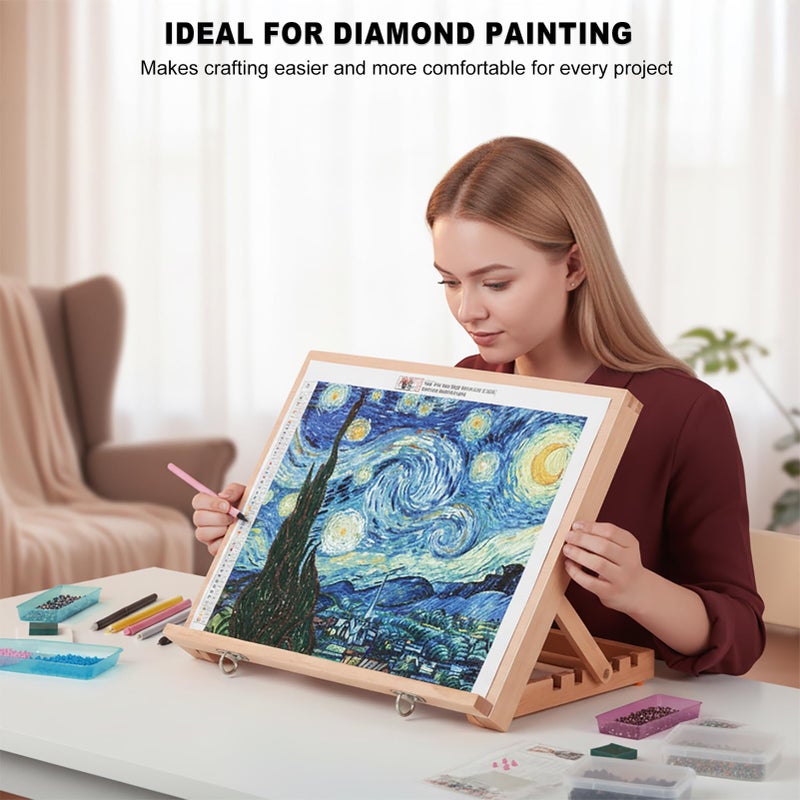 AOTEMOON Tabletop Easel for Painting, 16.5"x12" Adjustable Portable Beechwood Drawing Board with Detachable Strap, Art Easel Includes Art Painting Papers, Sketch Papers and Masking Tape, Ideal for Diamond Art - Image 4