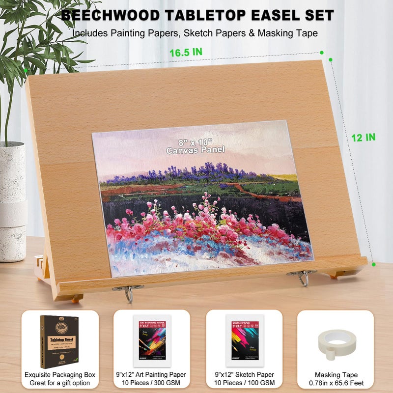 AOTEMOON Tabletop Easel for Painting, 16.5"x12" Adjustable Portable Beechwood Drawing Board with Detachable Strap, Art Easel Includes Art Painting Papers, Sketch Papers and Masking Tape, Ideal for Diamond Art - Image 2