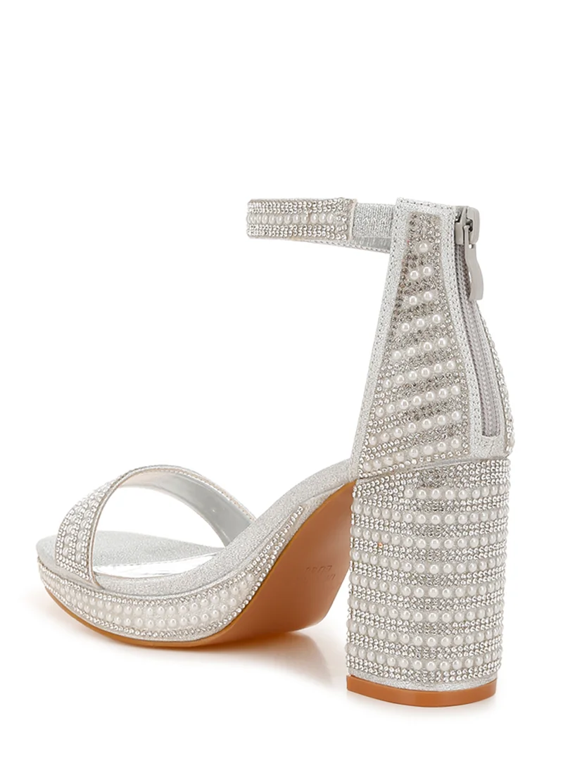 London Rag Rhinestones And Pearl Embellished Sandals in Silver