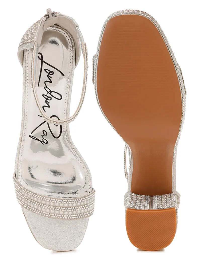 London Rag Rhinestones And Pearl Embellished Sandals in Silver
