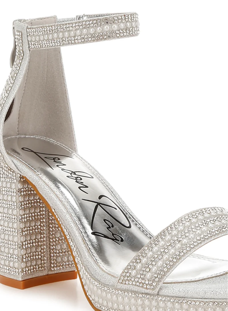 London Rag Rhinestones And Pearl Embellished Sandals in Silver