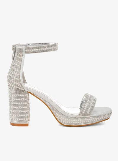 London Rag Rhinestones And Pearl Embellished Sandals in Silver