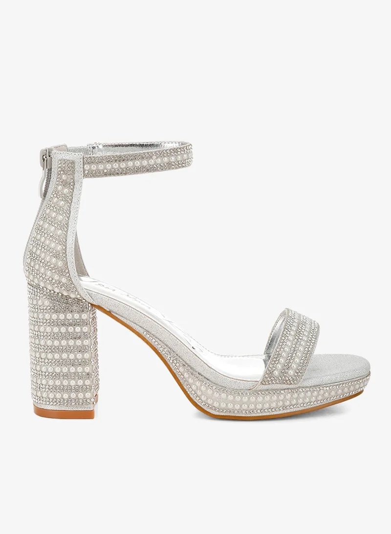 London Rag Rhinestones And Pearl Embellished Sandals in Silver