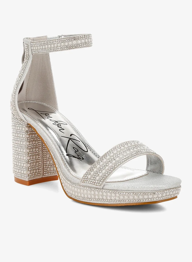 London Rag Rhinestones And Pearl Embellished Sandals in Silver