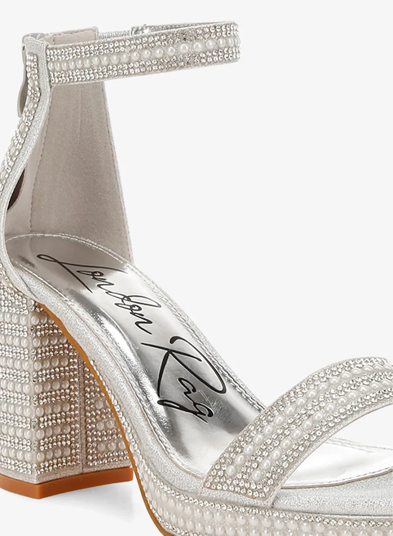 London Rag Silver Rhinestones And Pearl Embellished Sandals in Silver for Women | Best Price UAE