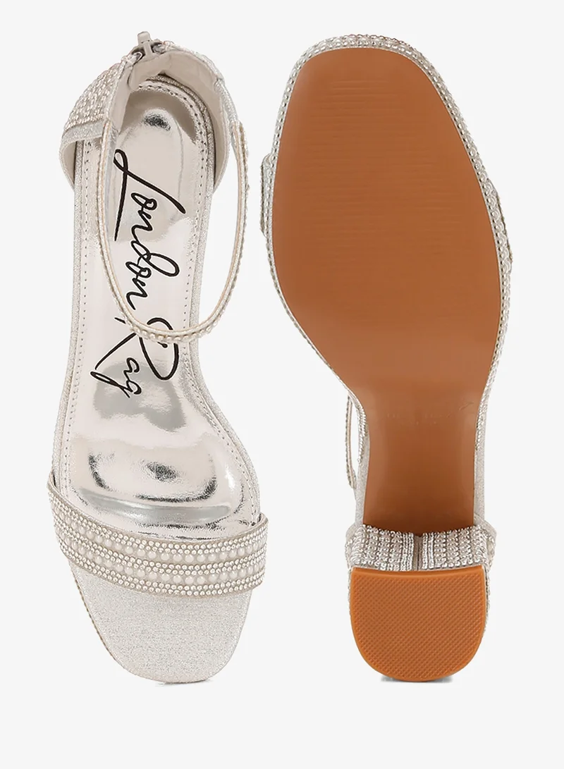 London Rag Silver Rhinestones And Pearl Embellished Sandals in Silver for Women | Best Price UAE