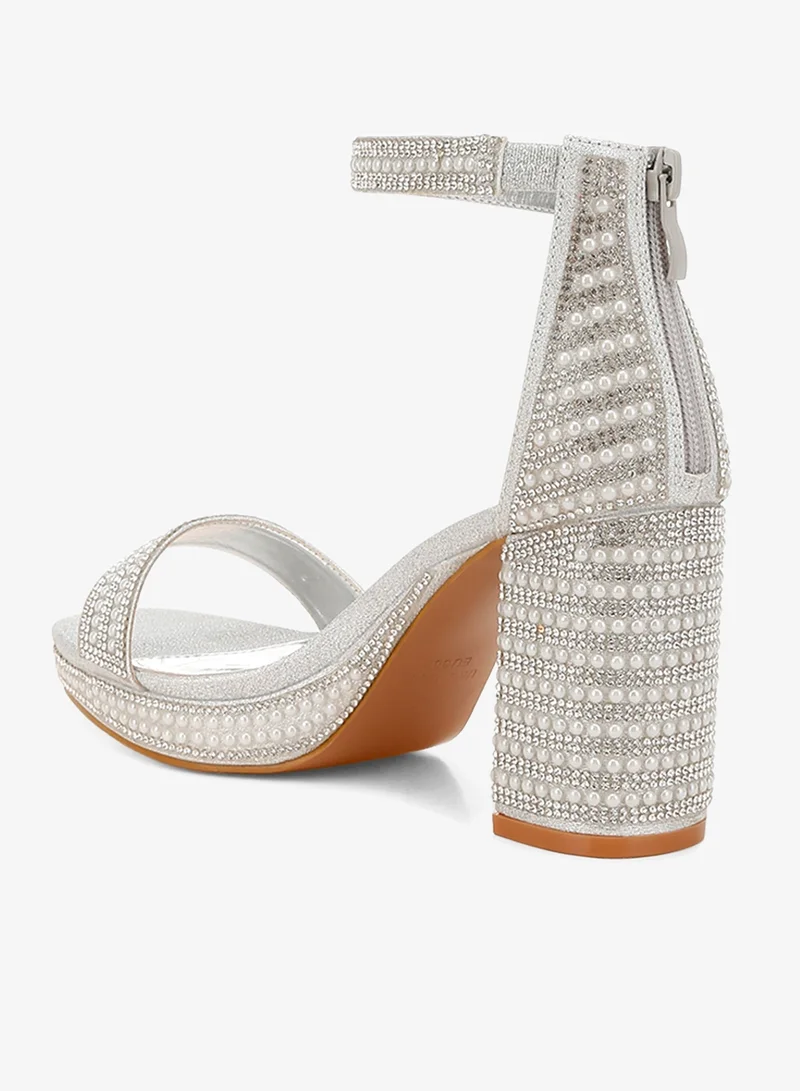 London Rag Silver Rhinestones And Pearl Embellished Sandals in Silver for Women | Best Price UAE