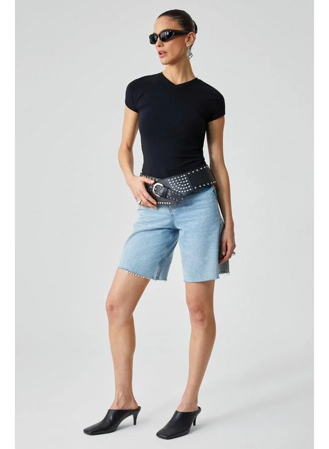 Ethiquet MARTA Women's Round Neck Short Sleeve Slim Black T-Shirt.