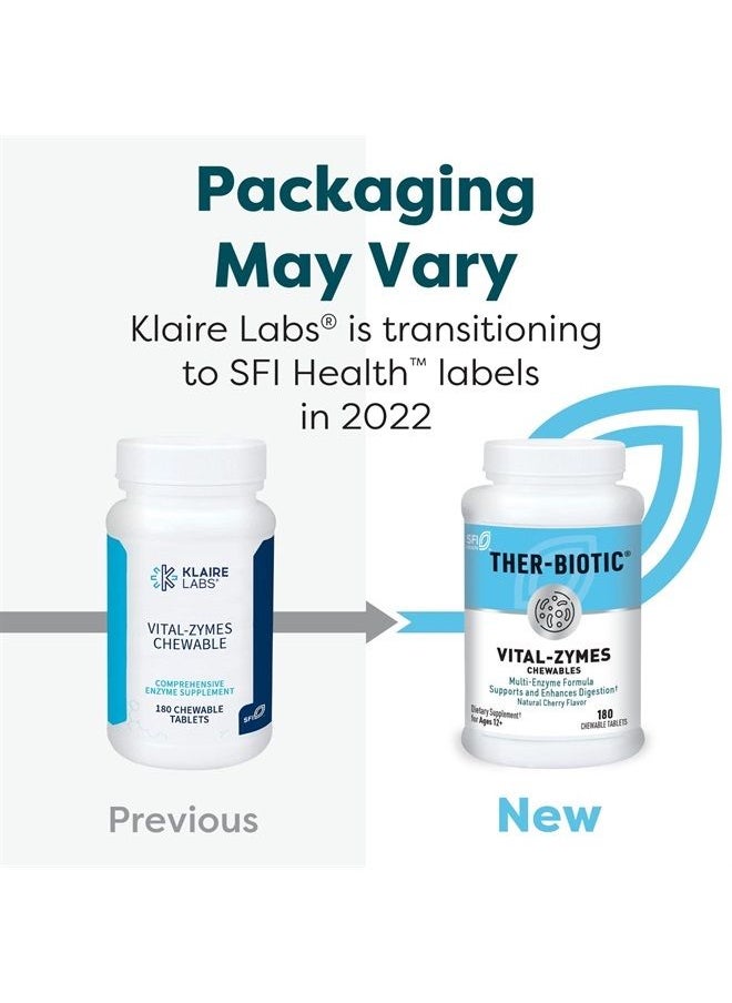 Klaire Labs - Vital-Zymes Chewable Digestive Enzymes - Broad Spectrum, DPP-IV Activity Digestive Enzymes - Supports The Breakdown of Proteins, Fats, Carbs, Sugars & Fibers - Gluten Free (180 Tablets) - Image 1