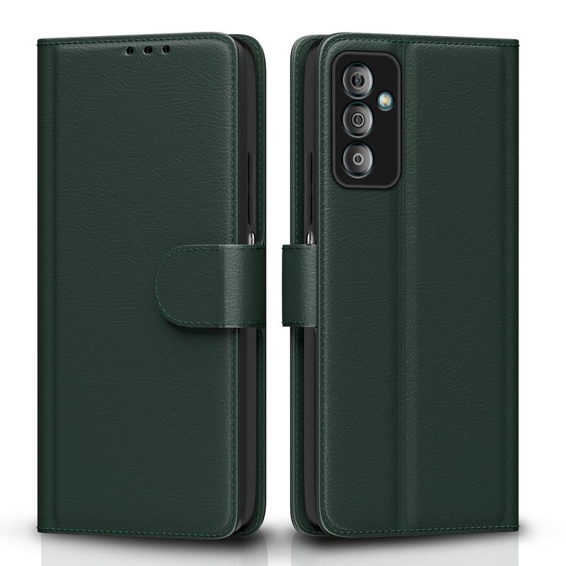 Pikkme Flip Cover for Samsung Galaxy F23 5G Leather Finish | Inside TPU with Card Pockets | Wallet Stand and Shock Proof | Complete Protection Flip Case(Green) - Image 1