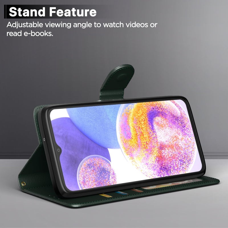 Pikkme Flip Cover for Samsung Galaxy F23 5G Leather Finish | Inside TPU with Card Pockets | Wallet Stand and Shock Proof | Complete Protection Flip Case(Green) - Image 3