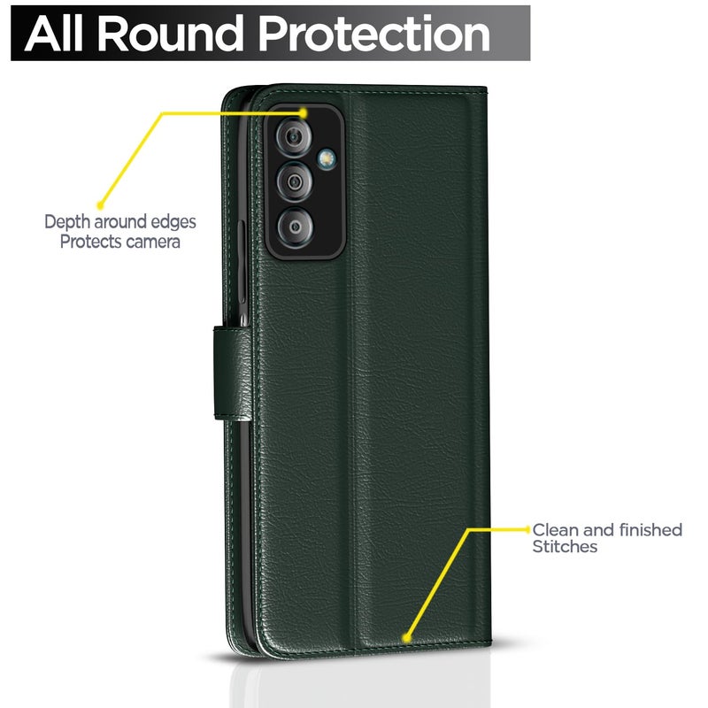Pikkme Flip Cover for Samsung Galaxy F23 5G Leather Finish | Inside TPU with Card Pockets | Wallet Stand and Shock Proof | Complete Protection Flip Case(Green) - Image 4