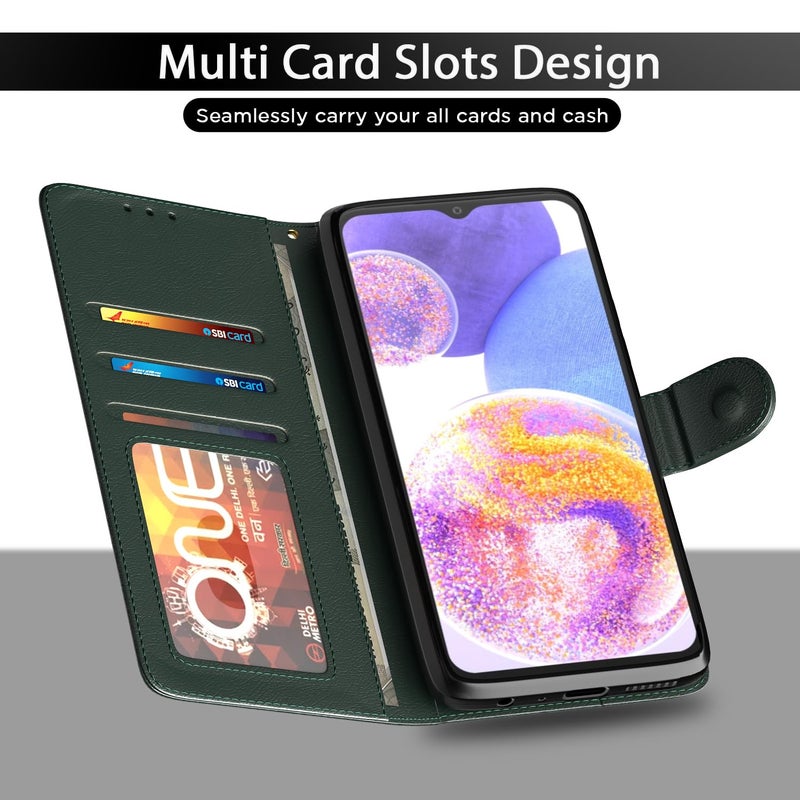 Pikkme Flip Cover for Samsung Galaxy F23 5G Leather Finish | Inside TPU with Card Pockets | Wallet Stand and Shock Proof | Complete Protection Flip Case(Green) - Image 5
