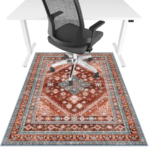 Lreedy Office Chair Mat for Hardwood Floor Tile Floor36X 48 Heavy Duty Desk Chair Mat for Hard Floors Under Desk Rug for Rolling Computer ChairAnti SlipLow Pile Carpet Floor ProtectorBrown Red - Image 1