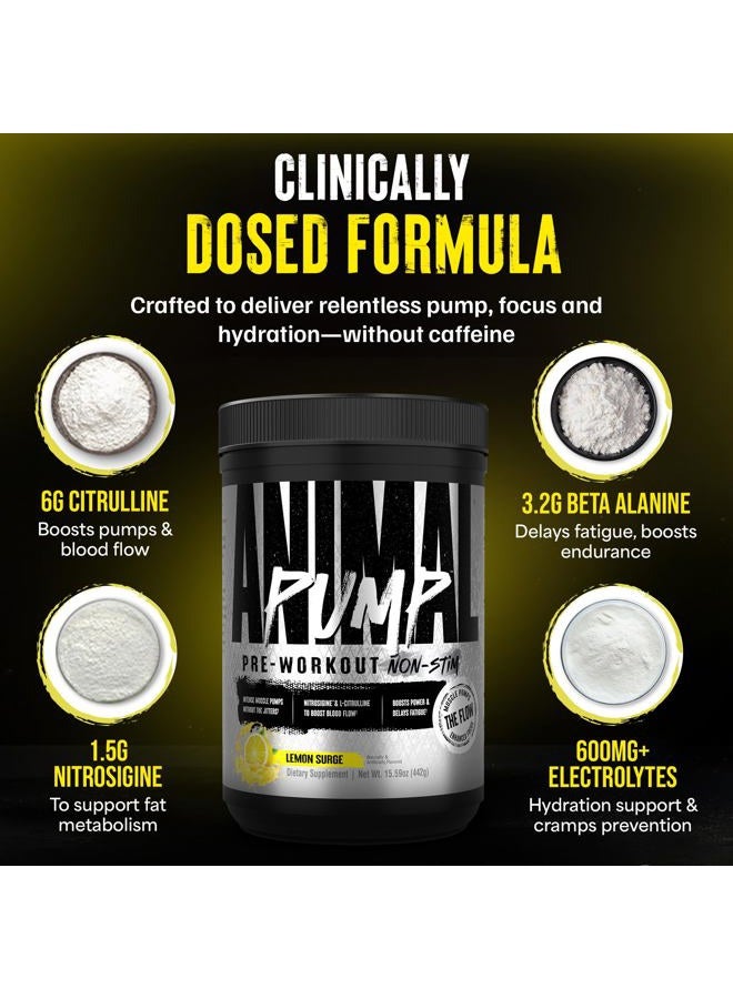 ANIMAL Pump Pre-Workout Non Stim Powder Lemon Surge 442g - Image 5