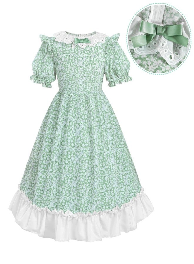 NSPSTT Girls Colonial Costume Set with Bonnet, Pioneer Girl Dress with Apron - Historical Pilgrim Prairie Outfit for School Plays, Halloween, and Dress-Up - Image 3