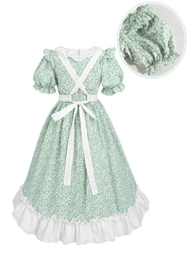 NSPSTT Girls Colonial Costume Set with Bonnet, Pioneer Girl Dress with Apron - Historical Pilgrim Prairie Outfit for School Plays, Halloween, and Dress-Up - Image 4