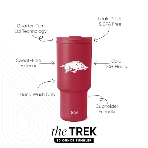 Simple Modern Officially Licensed Collegiate Arkansas Razorbacks 30 oz Tumbler with Flip Lid and Straws Insulated Cup Stainless Steel Gifts for Men Women Trek Collection University of Arkansas - Image 3