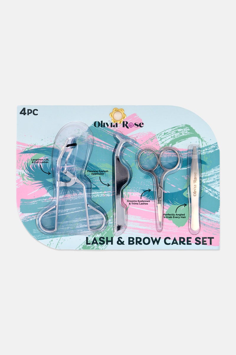 Olivia Rose Stainless Steel 4 Pieces Lash And Brow Care Set, Silver - Image 1