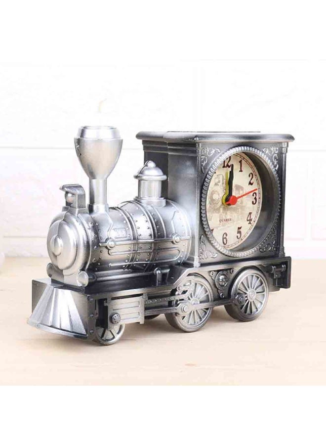 Hedge Vintage Train Alarm Clock Classic Steam Locomotive Design Table Clock with Quartz Movement, Decorative Antique Style Desk Clock for Home Office Silver - Image 2
