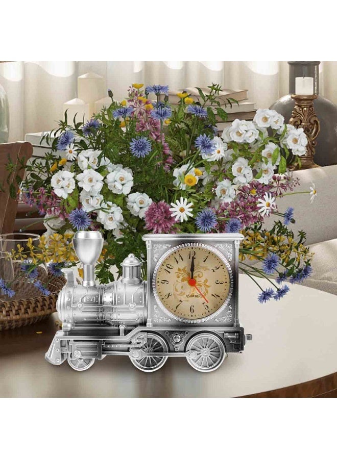 Hedge Vintage Train Alarm Clock Classic Steam Locomotive Design Table Clock with Quartz Movement, Decorative Antique Style Desk Clock for Home Office Silver - Image 5