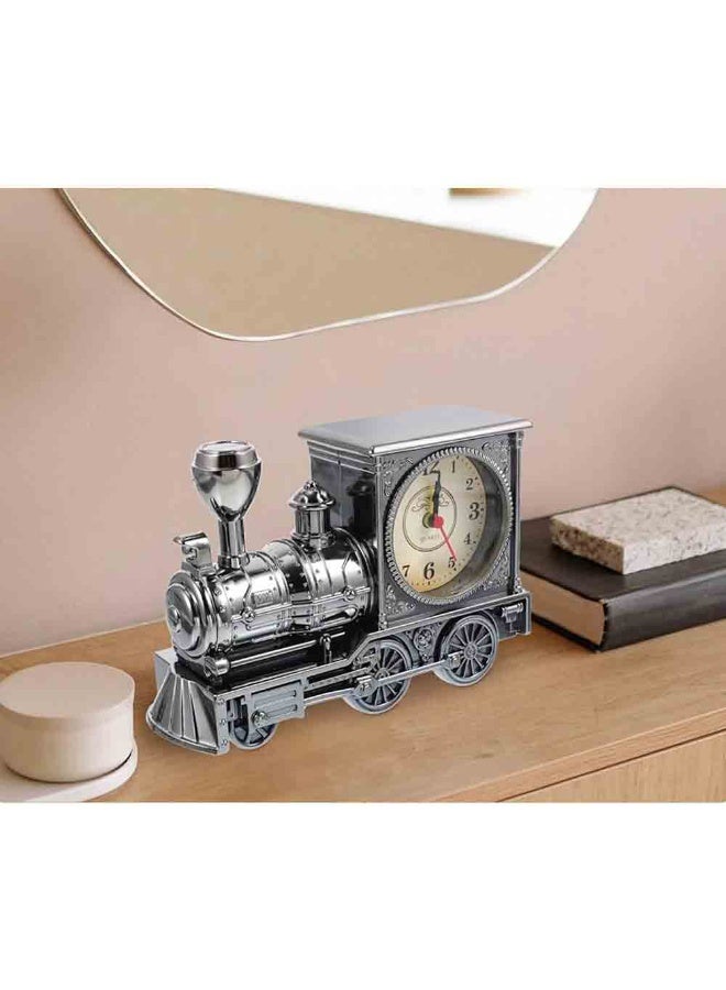 Hedge Vintage Train Alarm Clock Classic Steam Locomotive Design Table Clock with Quartz Movement, Decorative Antique Style Desk Clock for Home Office Silver - Image 4