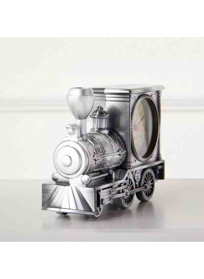 Hedge Vintage Train Alarm Clock Classic Steam Locomotive Design Table Clock with Quartz Movement, Decorative Antique Style Desk Clock for Home Office Silver - Image 3
