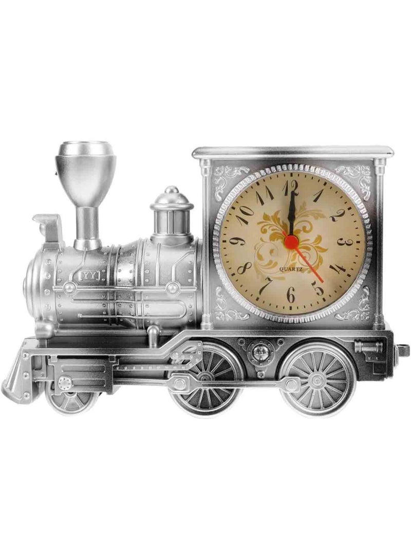 Hedge Vintage Train Alarm Clock Classic Steam Locomotive Design Table Clock with Quartz Movement, Decorative Antique Style Desk Clock for Home Office Silver - Image 1