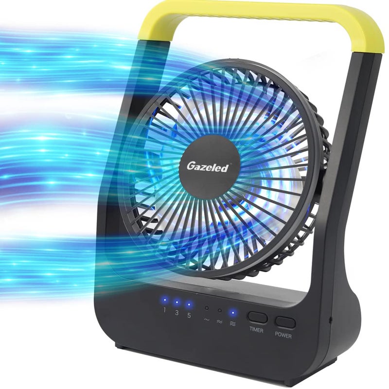 Gazeled Battery Powered Fan Super Long Lasting Battery Powered Fans for Camping Portable DCell Desk Fan with Timer 3 Speeds Whisper Quiet 180 Rotation for OfficeBedroomOutdoor 5