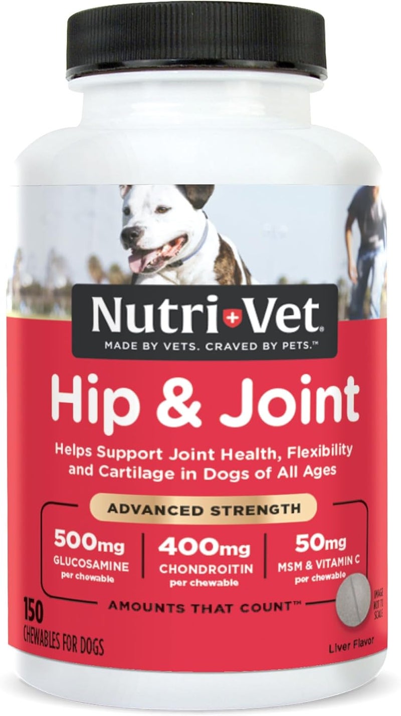 nutri vet Nutri-Vet Hip & Joint Advanced Strength Dog Joint Supplement - 150 Chewable Tablets with Glucosamine, Chondroitin, MSM & Vitamin C - Image 1
