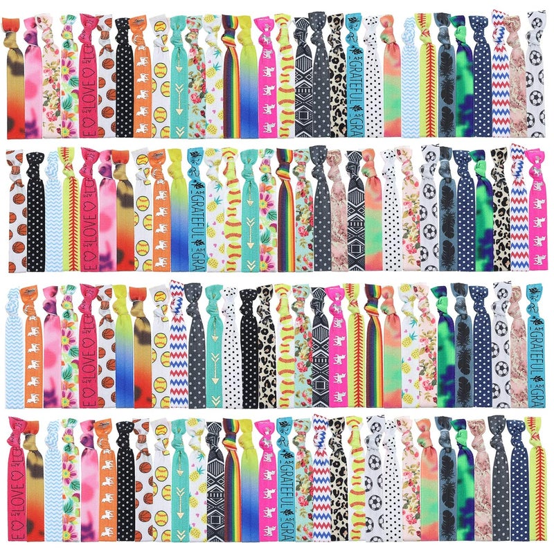 120 Printed Hair Ties No Crease Ribbon Elastics Ties Women Yoga Knotted Ponytail Holder
