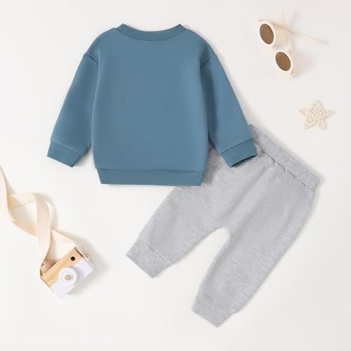 Yvowming Baby Boy Clothes Fall Clothes Truck Print Long Sleeve Pullover Tops + Pant Sets Toddler Winter Outfits (Blue, 0-6 Months) - Image 4