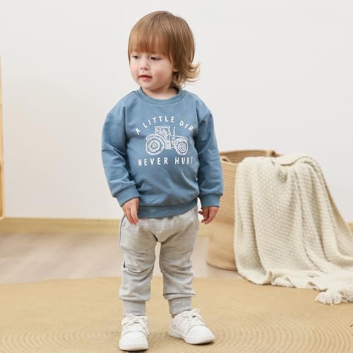 Yvowming Baby Boy Clothes Fall Clothes Truck Print Long Sleeve Pullover Tops + Pant Sets Toddler Winter Outfits (Blue, 0-6 Months) - Image 2