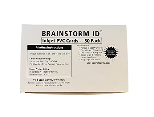 Brainstorm ID Inkjet PVC Cards (50 Pack) - Inkjet Printable PVC ID Cards with Brainstorm ID's Enhanced Ink Receptive Coating - Waterproof and Double Sided Printing - Works with Epson and Canon Inkjet Printers - Image 5