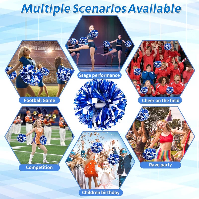CREATIEE-PRO 4Pcs Metallic Cheerleading Pom Poms, Creatiee 2 Pair Cheerleader Cheering Squad Pompoms for School Sports Dance Games Team Spirit Cheer - Image 4