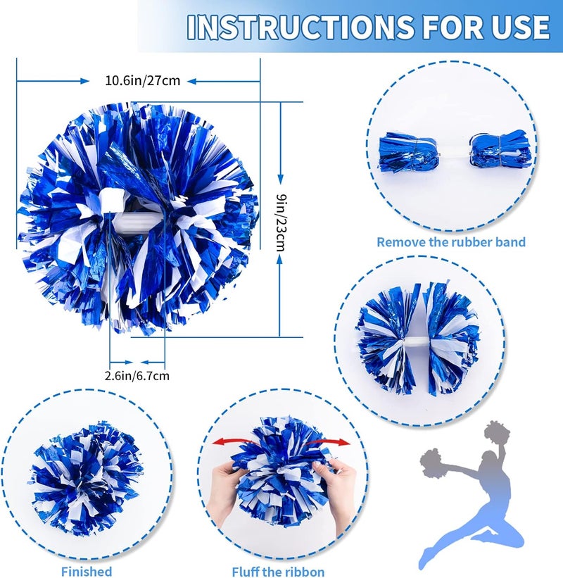 CREATIEE-PRO 4Pcs Metallic Cheerleading Pom Poms, Creatiee 2 Pair Cheerleader Cheering Squad Pompoms for School Sports Dance Games Team Spirit Cheer - Image 2