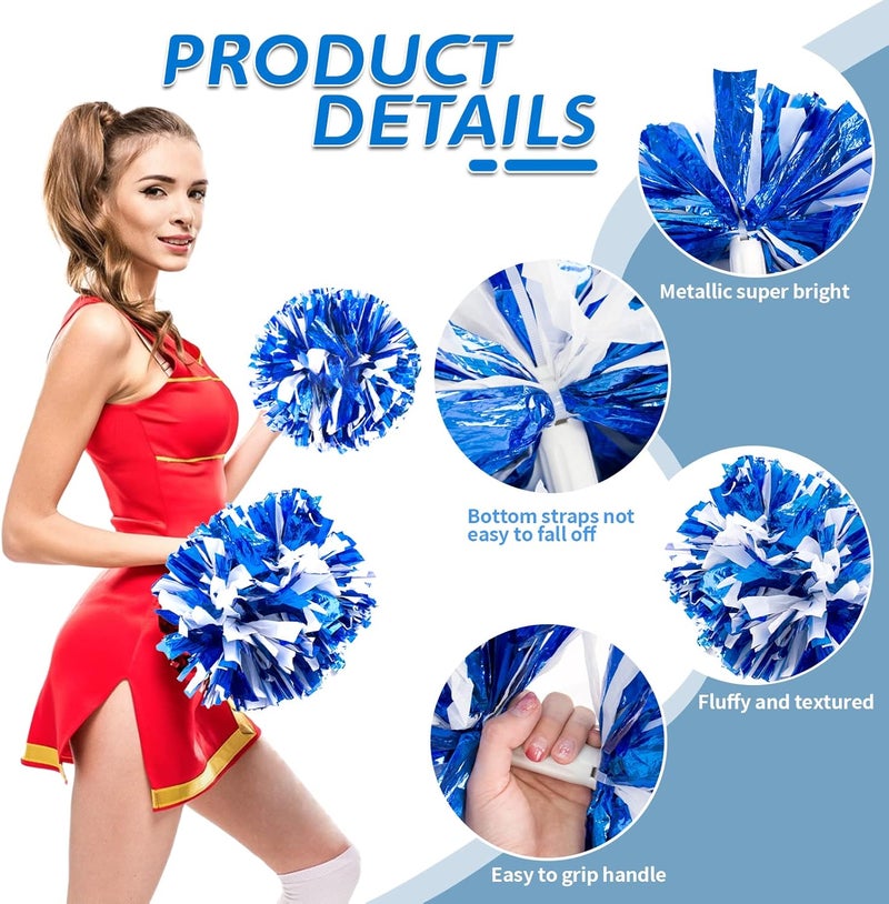 CREATIEE-PRO 4Pcs Metallic Cheerleading Pom Poms, Creatiee 2 Pair Cheerleader Cheering Squad Pompoms for School Sports Dance Games Team Spirit Cheer - Image 3