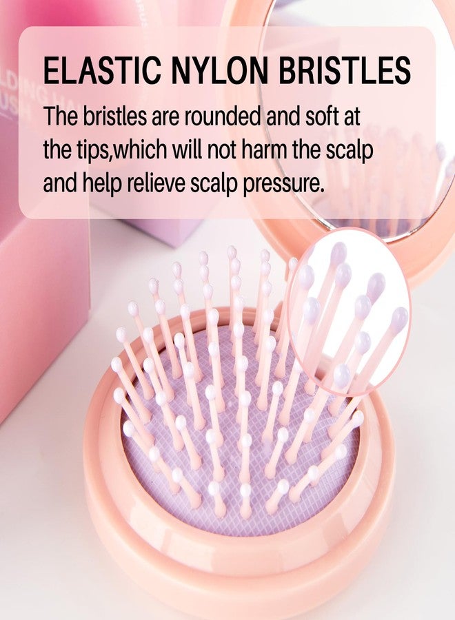 RHOS Folding Brush with Mirror for Women, Girls - Compact Pocket Portable Hair Brush with Soft Nylon Bristles for Purse and Travel (Pink) - Image 4