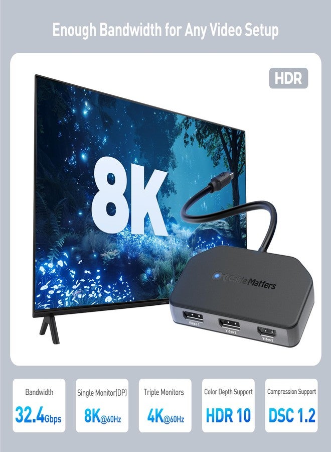 كابل ماترز موزع كابل ماترز DisplayPort 1.4 MST (منفذ HDMI 2.0 واحد + منفذي DP 1.4)، موزع DP مزود بمنفذي DisplayPort ومنفذ HDMI واحد لنظام التشغيل Windows، غير متوافق مع macOS - Image 5