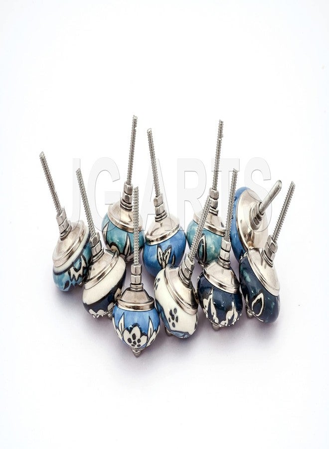 JGARTS 20 Ornate Aqua Blue Green Assorted Colour Floral Ceramic Knobs for Cabinets & Cupboards - Hand Painted Pulls - Image 2