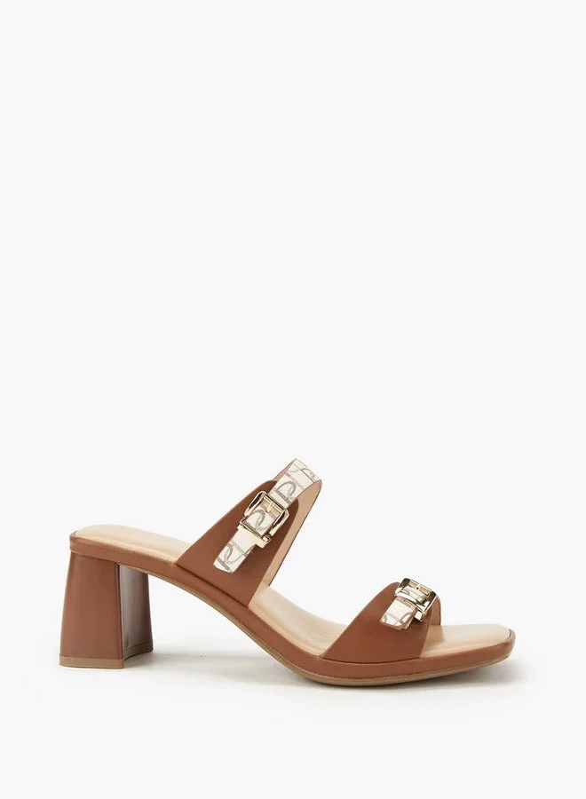 Paprika Buckle Accent Slip-On Sandals with Block Heels