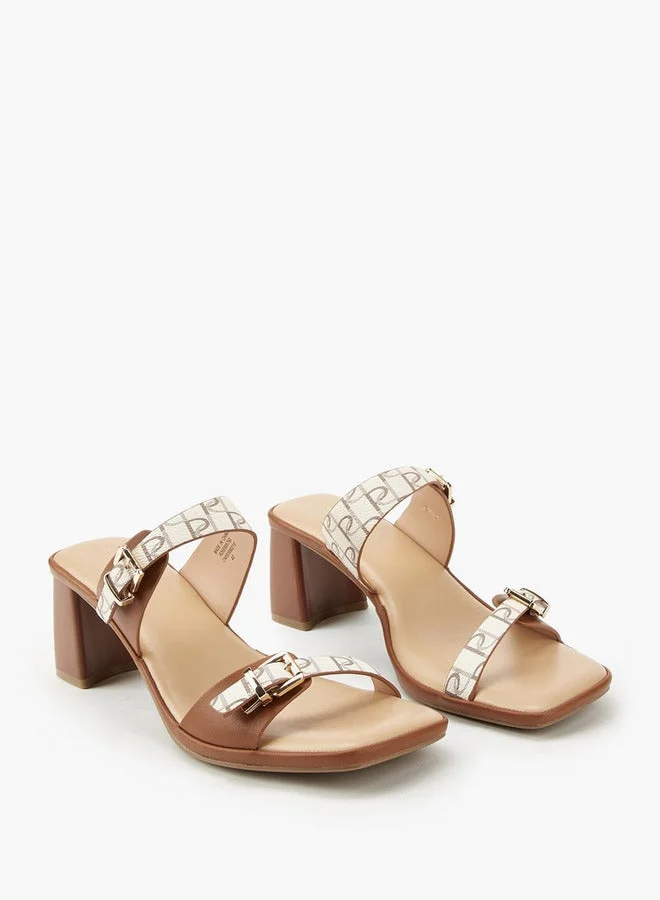 Paprika Buckle Accent Slip-On Sandals with Block Heels