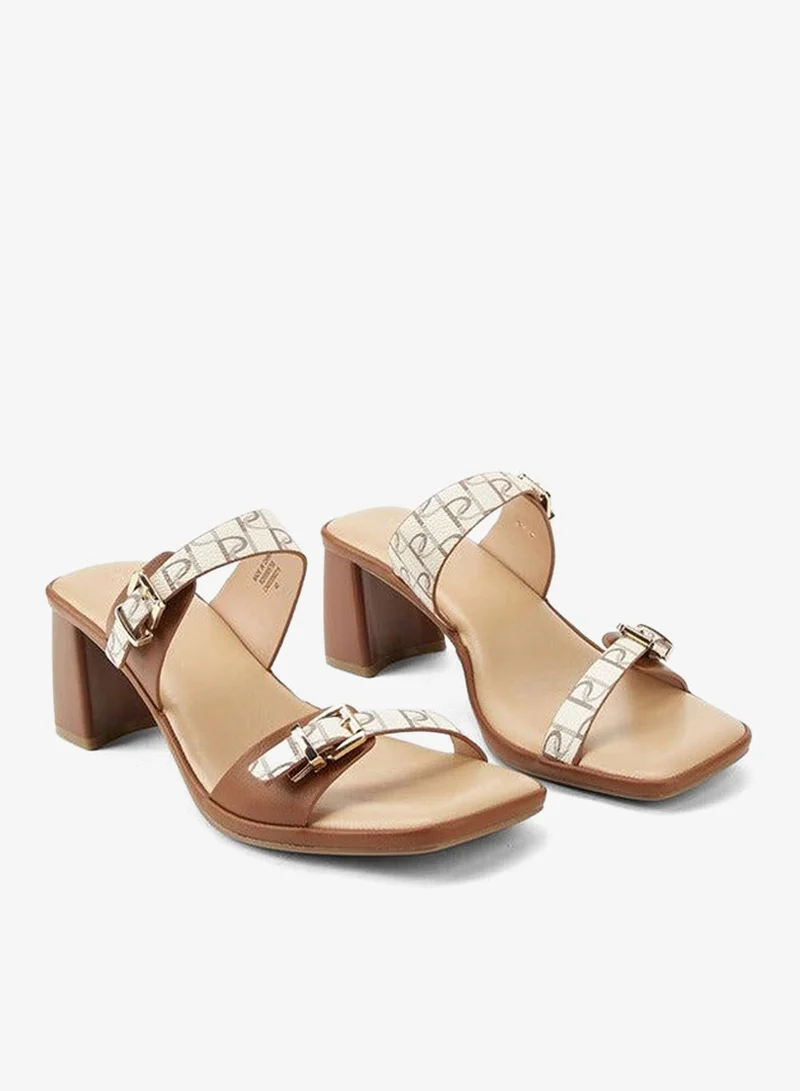 Paprika Buckle Accent Slip-On Sandals with Block Heels