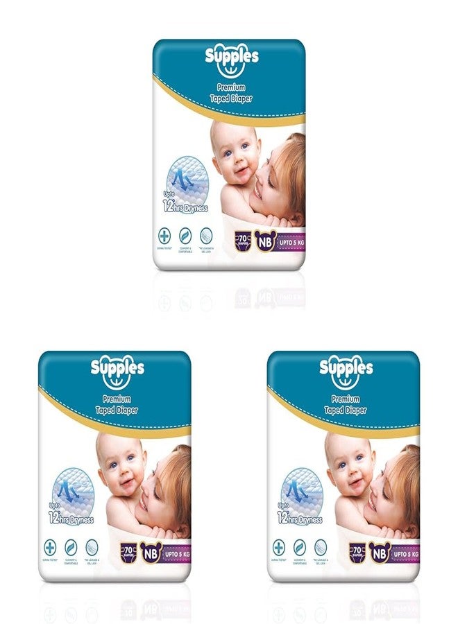 Amazon Brand - Supples Premium Newborn Taped Diapers | Derma Tested, Extra Soft, High Absorbency with Wetness Indicator & Umbilical Cut Design, 12 Hrs Absorption | NB/XS | Up to 5 kg | 70 Count