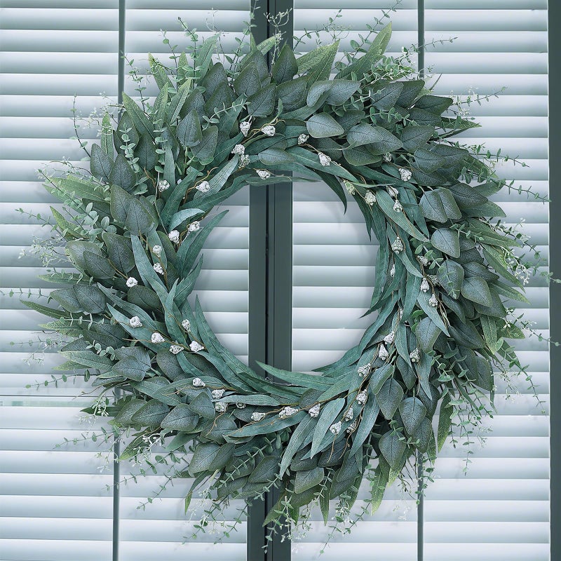 YXZZWL 32" Eucalyptus Wreath for Front Door - Large Artificial Greenery Outdoor Wreath for Porch, Window,Farmhouse,Home,Holiday,Hanging Decor- Spring, Summer, Fall, All Seasons (Green) - Image 1