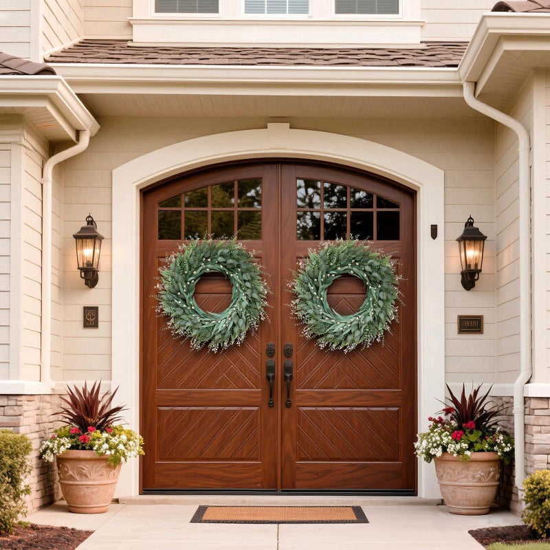 YXZZWL 32" Eucalyptus Wreath for Front Door - Large Artificial Greenery Outdoor Wreath for Porch, Window,Farmhouse,Home,Holiday,Hanging Decor- Spring, Summer, Fall, All Seasons (Green) - Image 4