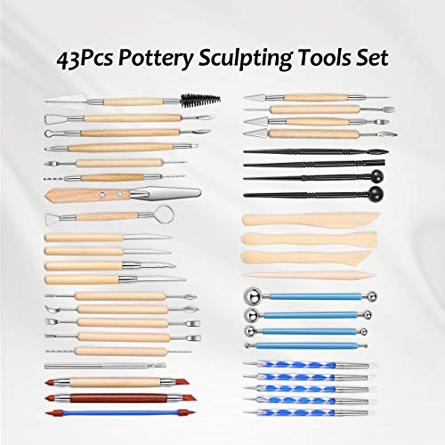 ISSEVE Pottery Clay Sculpting Tools 43Pcs Double Sided Ceramic Clay Carving Tool Set with Carrying Case Bag for Beginners Professionals School Student Pottery Modeling Smoothing - Image 3