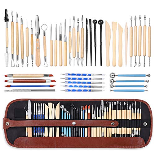 ISSEVE Pottery Clay Sculpting Tools 43Pcs Double Sided Ceramic Clay Carving Tool Set with Carrying Case Bag for Beginners Professionals School Student Pottery Modeling Smoothing - Image 1