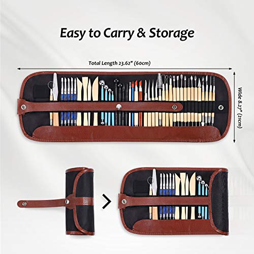 ISSEVE Pottery Clay Sculpting Tools 43Pcs Double Sided Ceramic Clay Carving Tool Set with Carrying Case Bag for Beginners Professionals School Student Pottery Modeling Smoothing - Image 2