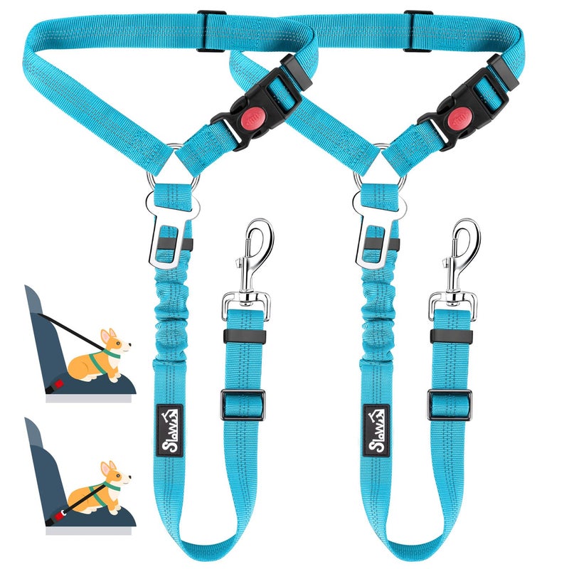 Lukovee Dog Car Seat Belt, 2 Pack Headrest Restraint Seatbelt, Adjustable Pet Safety Leads with Reflective Elastic Bungee for Dog Harness Collar Travel Daily Use (Tiffany Blue,Headrest+Clip) - Image 1